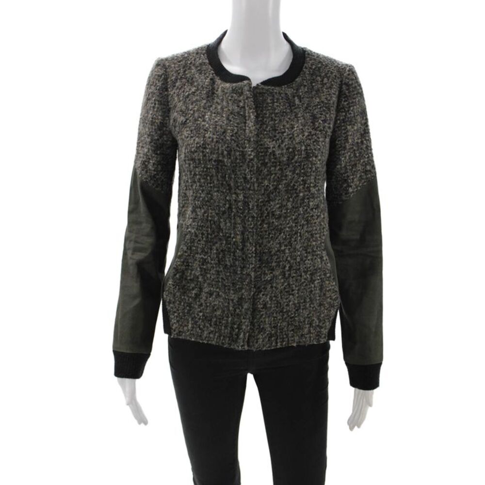 Thakoon Addition Womens Bomber Jacket Dark Gray Zip Crew Neck Army Size 2